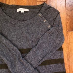 Loft Green Grey Striped Sweater with Button Detail